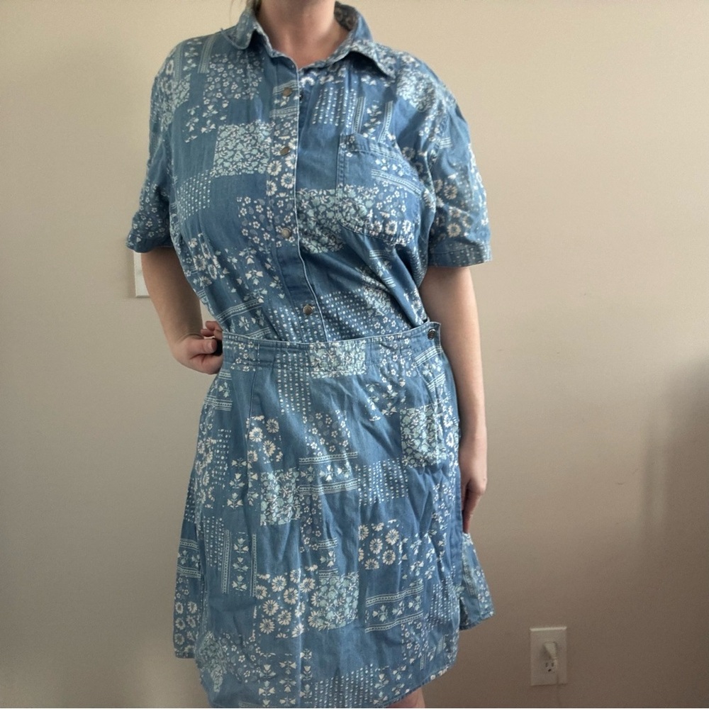 Vintage Patchwork 2 Piece Set Chambray Top & Skort Y2K - Picture 2 of 7